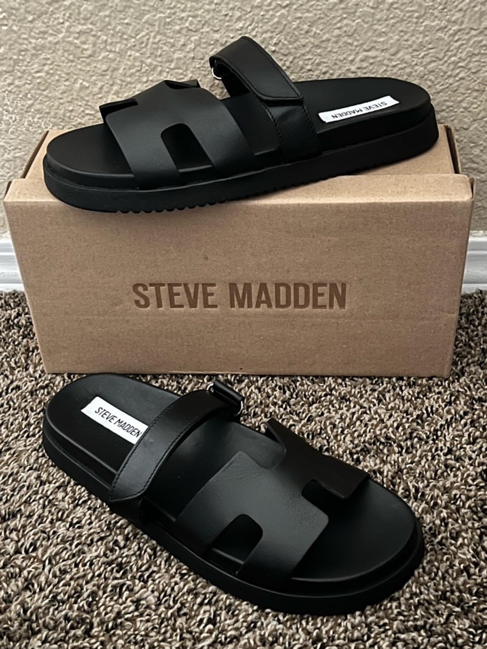 Steve Madden Mayven Black Leather Sandals Women’s Size 9M